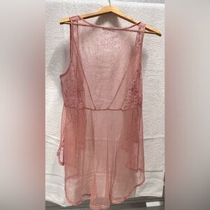 Rose Ruffle Lace Detail Open Front Tie Detail Sleeveless Long Cardigan XL